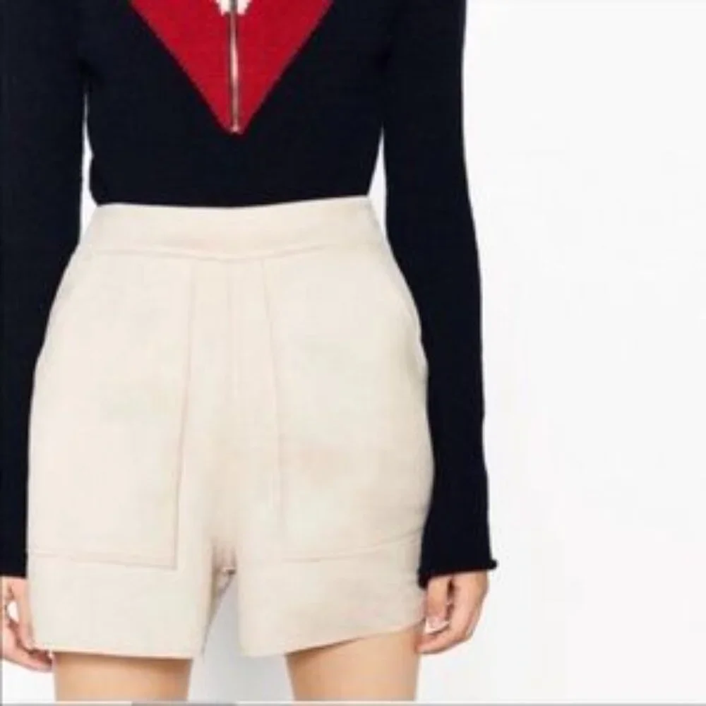 ZARA | Beige Faux Suede High Waisted Shorts (M) - Picture 4 of 8